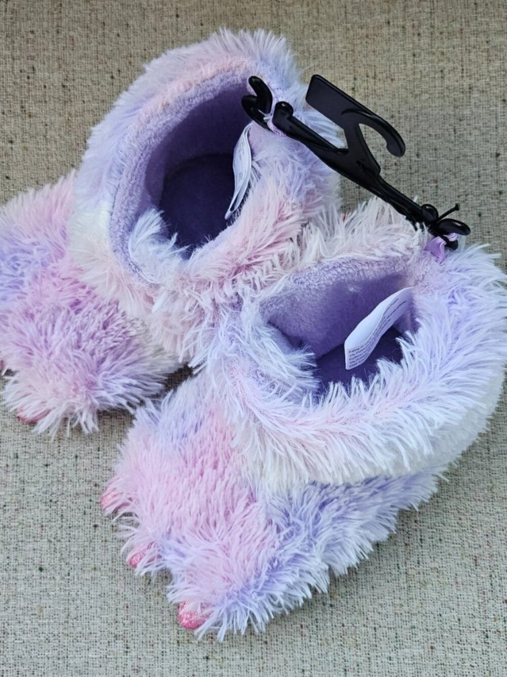 Wonder Nation Toddler Girl Slippers Plush Purple Monster Claw Foot Shoes Sz 9-10